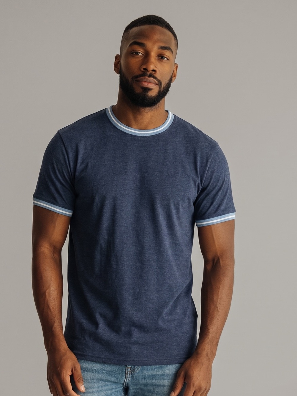Goodfellow & Co - NWT - Navy Ringer Crewneck Tee with Light Blue Trim